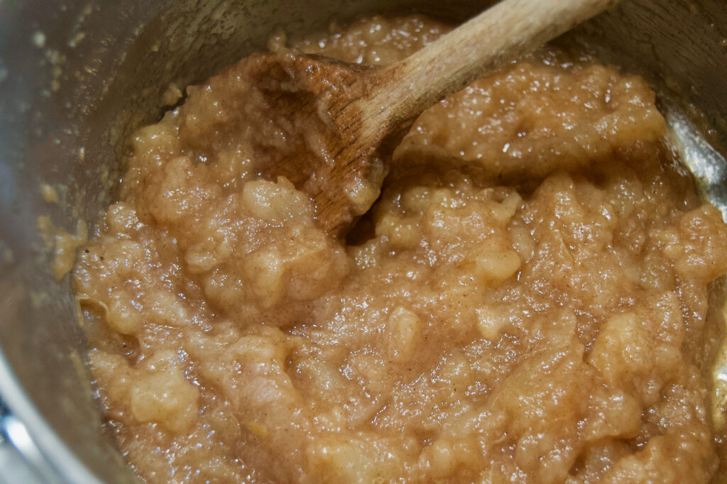 Final result of quick pear butter is a spreadable consistency. 