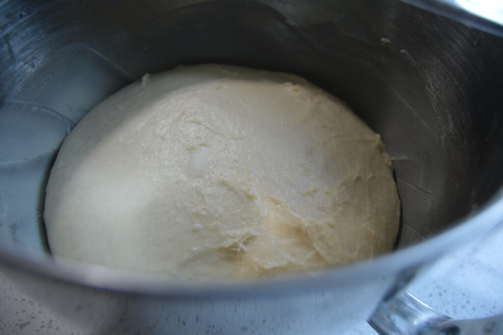 Sourdough cinnamon roll sweet dough after first proof.