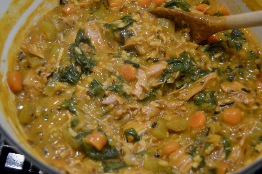 Hearty, creamy chicken and wild rice soup that is packed with vegetables.