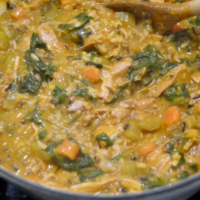 Creamy, hearty chicken and wild rice soup for a warming, nourishing meal.