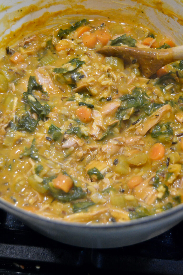 Creamy, hearty chicken and wild rice soup for a warming, nourishing meal.