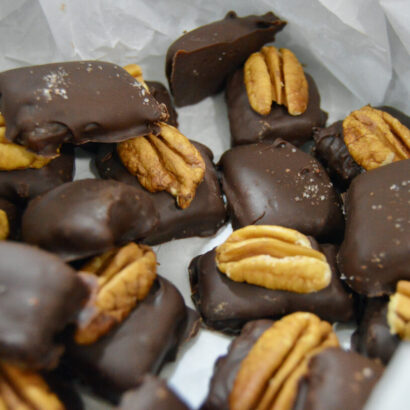 Date Caramel Truffles with pecans or sea salt, perfect for gifting!