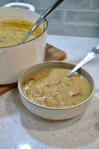 A big pot of Kielbasa Potato Soup for dinner on cold winter evenings.