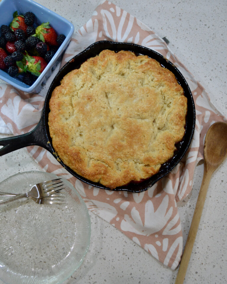 Rhubarb Berry Cobbler – From Scratch with Sourdough Biscuits