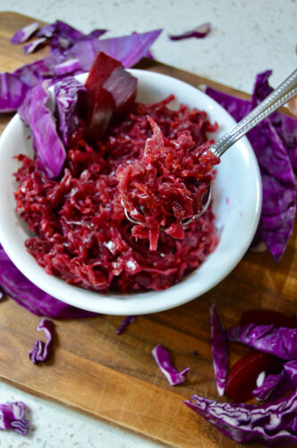 Nutritious side dish, purple sauerkraut. 